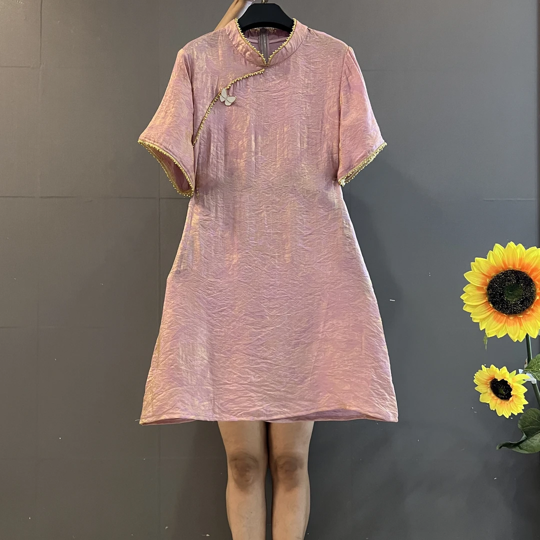 新中式国风高级感遮肉显瘦重工提花连衣裙