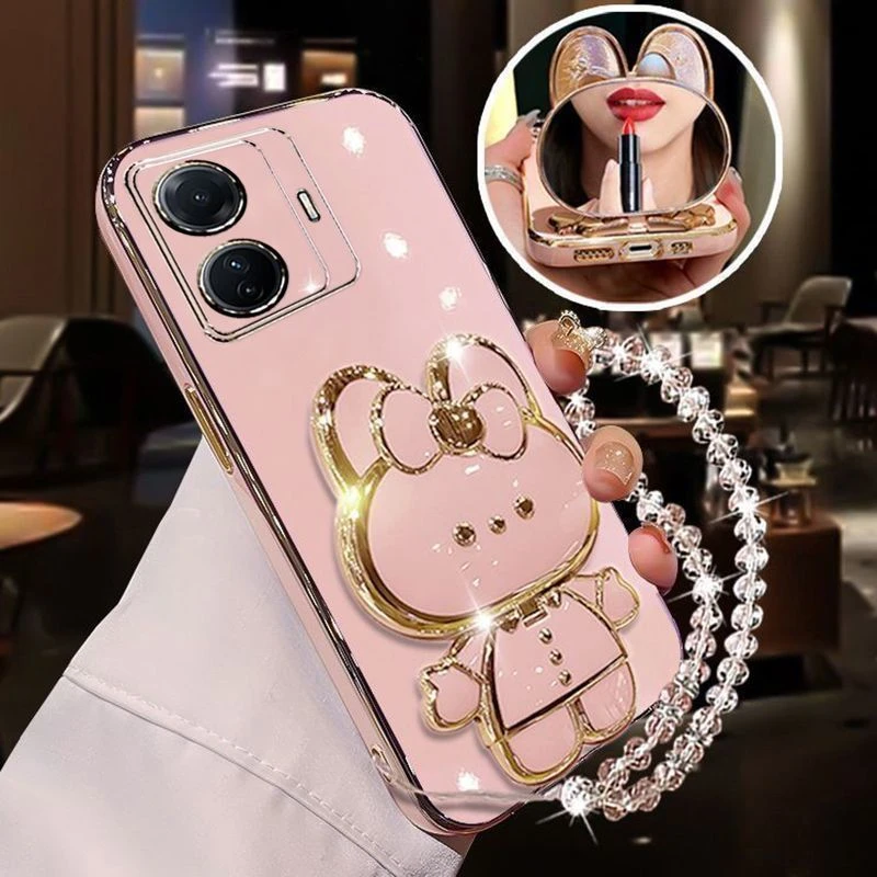 适用vivoS15e手机壳5G补妆镜子支架V2190A硅胶软壳全包防摔带手链