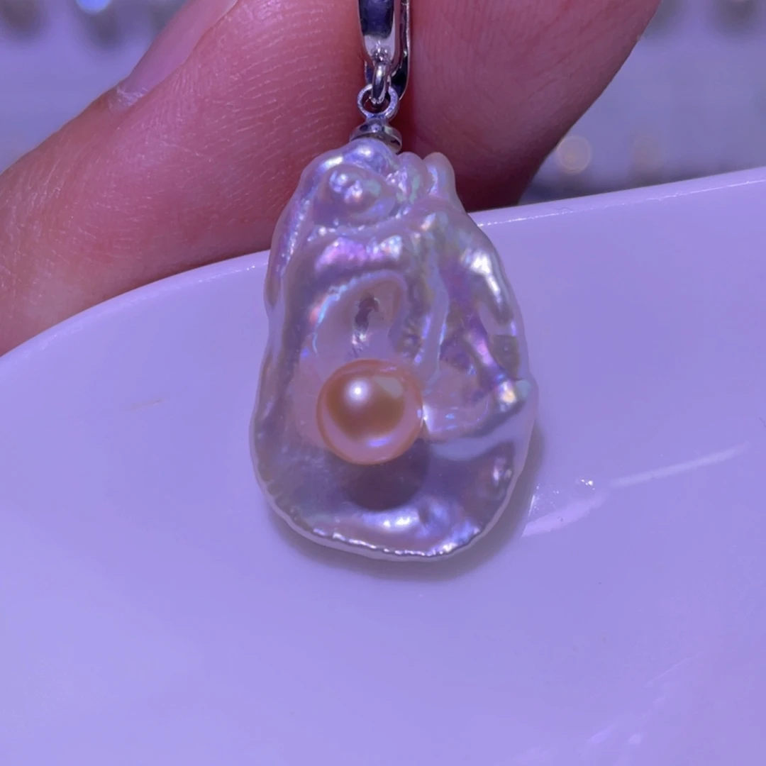 淡水珍珠天然淡水珍珠吊坠银S925镶嵌