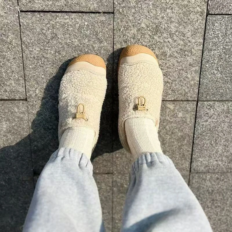 小羊蹄女鞋日系丑萌一脚蹬毛毛鞋泰迪熊冬季休闲棉鞋女户外勃肯鞋