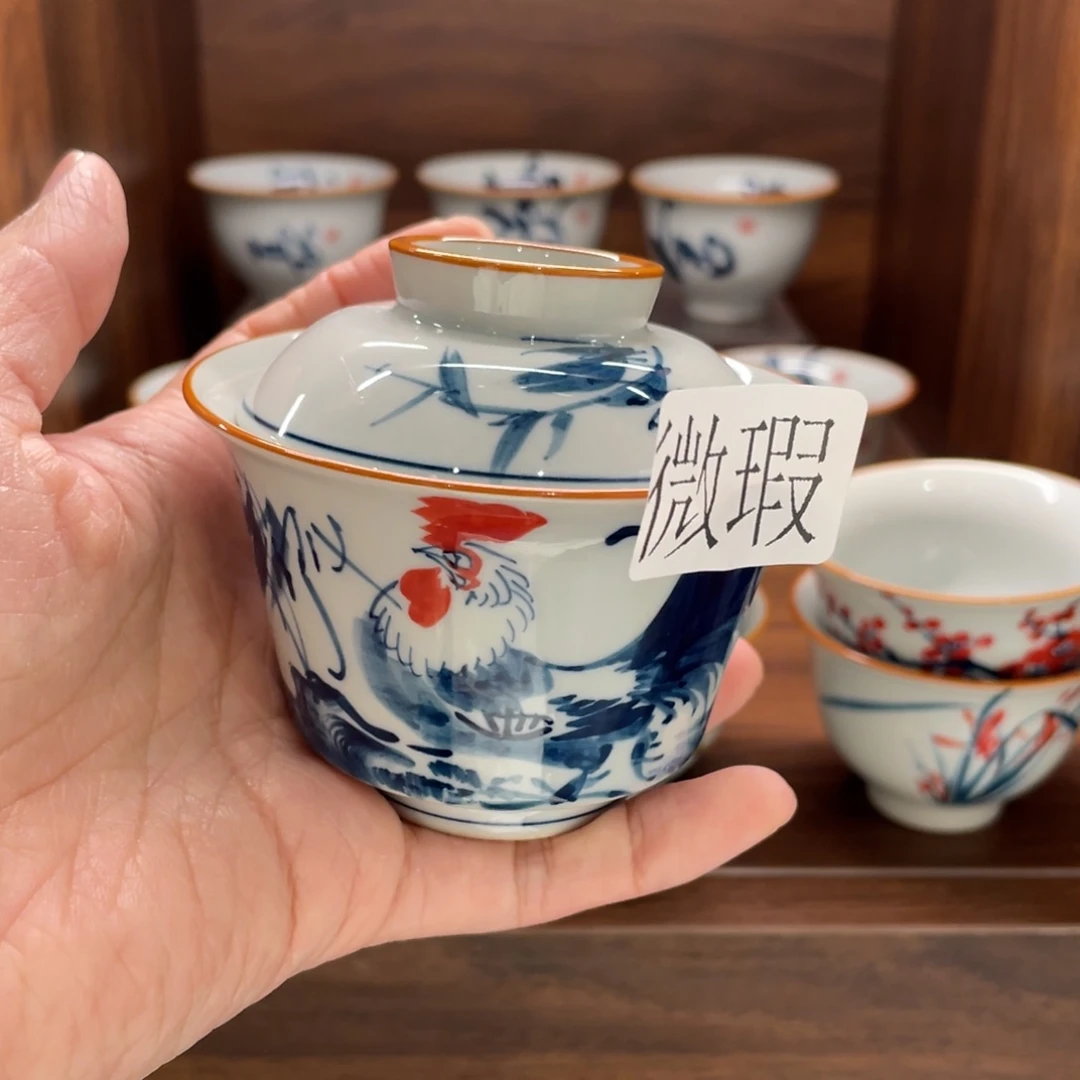 釉下手绘茶具微瑕