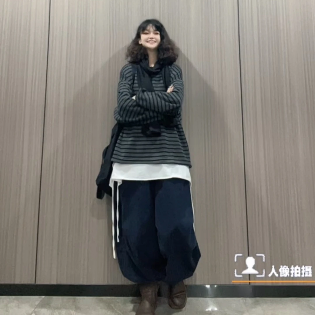 【若汐女装】欧版大码慵懒风条纹休闲百搭坑条卫衣打底10064