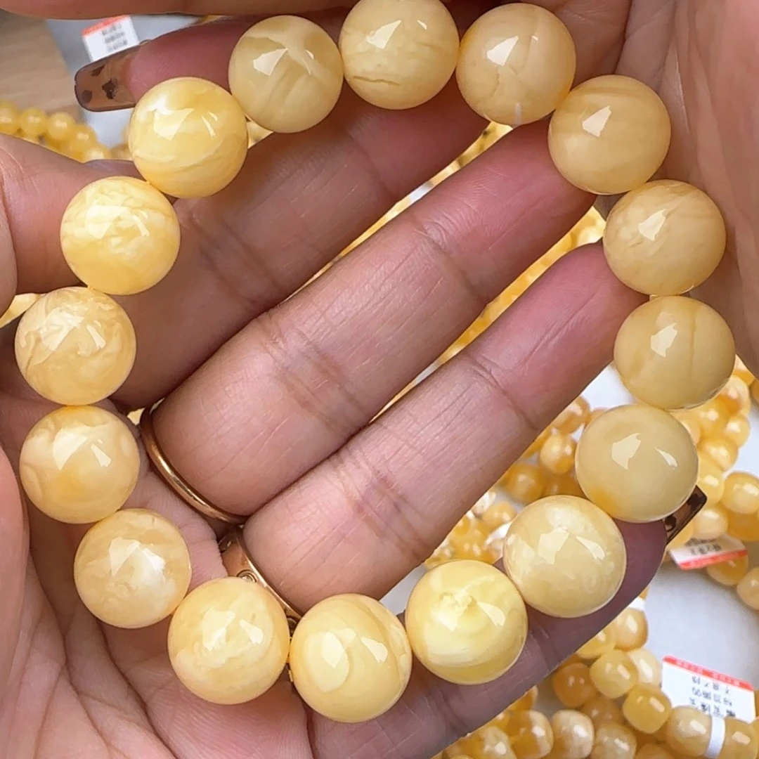 蜜蜡手链未镶嵌白花圆珠手串