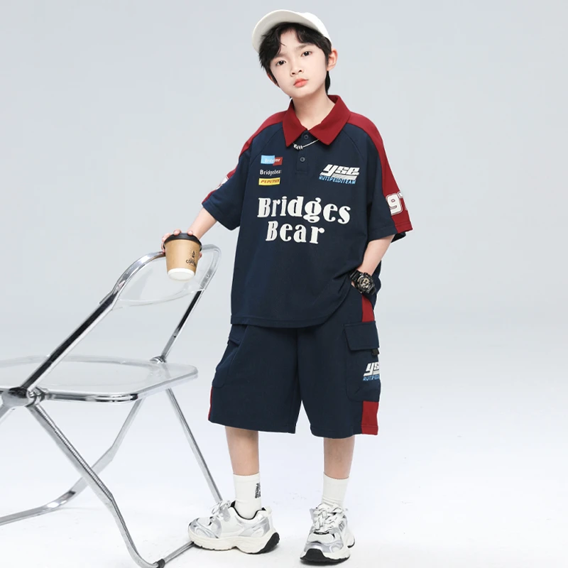 男童夏季套装2025新款短袖中大儿童洋气潮酷【百岁童】B5054