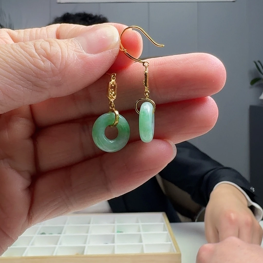 翡翠耳饰银S925镶嵌天然