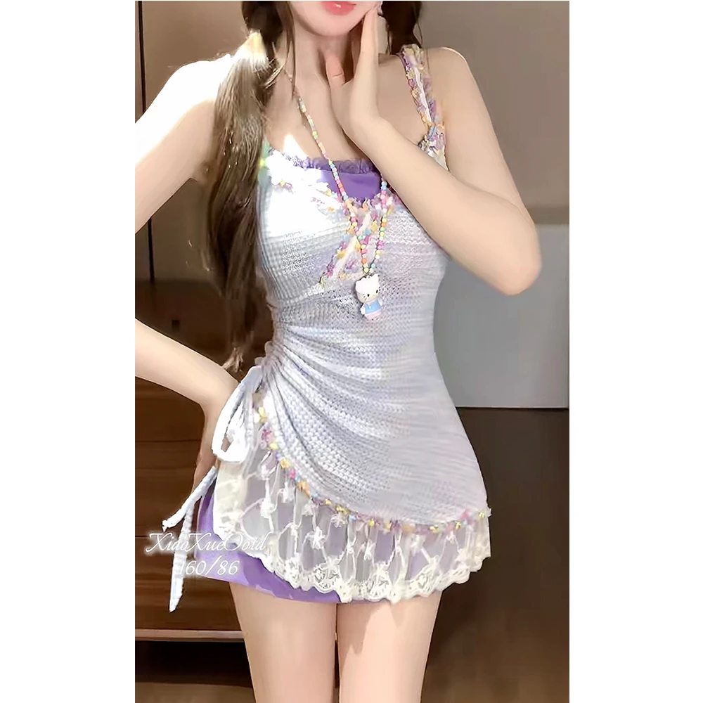 2025夏季波西米亚紫色辣妹气质收腰显瘦多巴胺吊带连衣裙女设计感