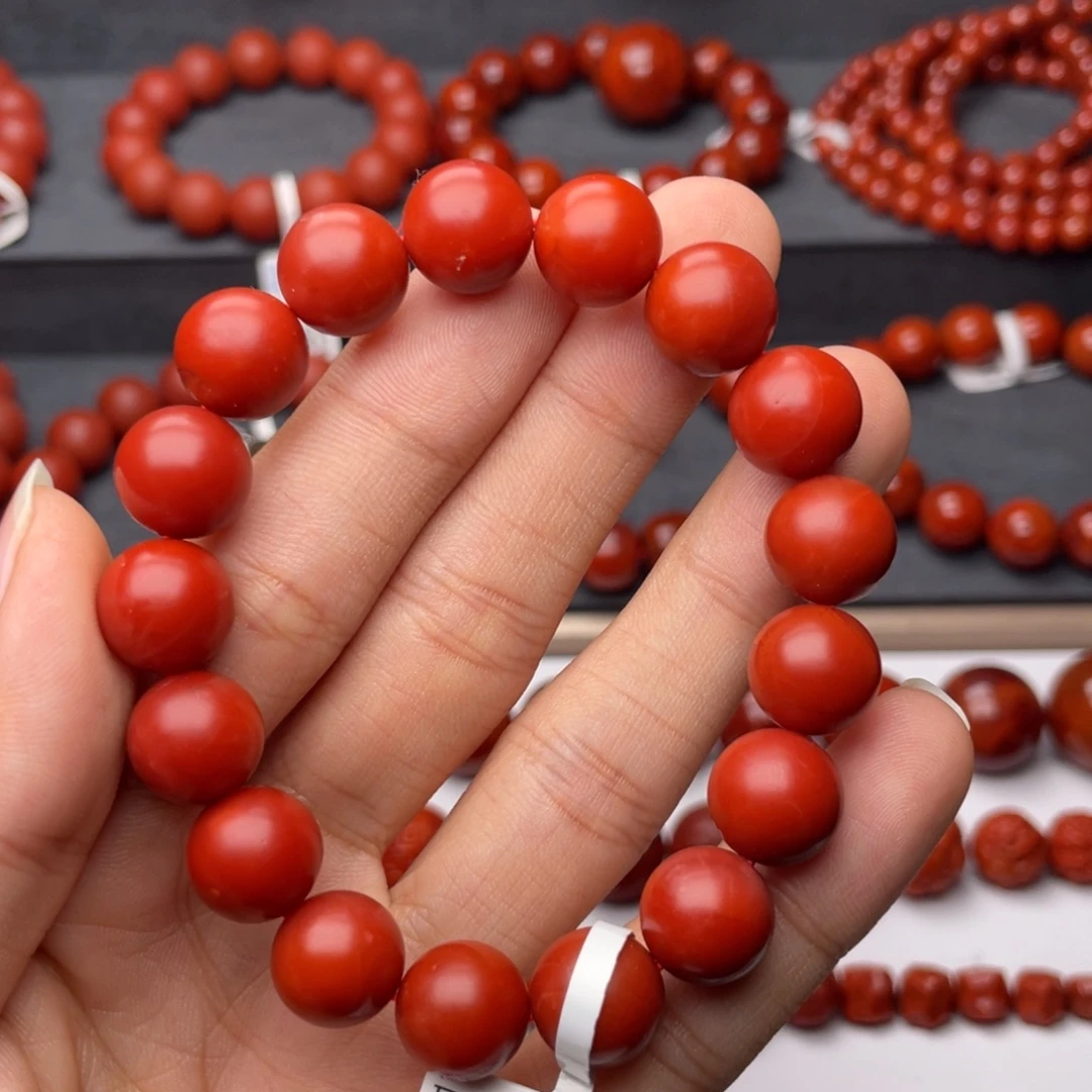 南红玛瑙未镶嵌手串H11.8mm顶品收藏保山满红满肉锦红手串