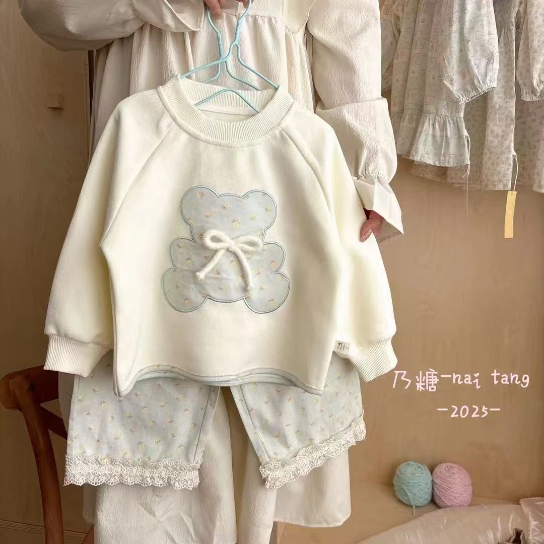 2025春季新款女童A类小熊蝴蝶结两件套511022