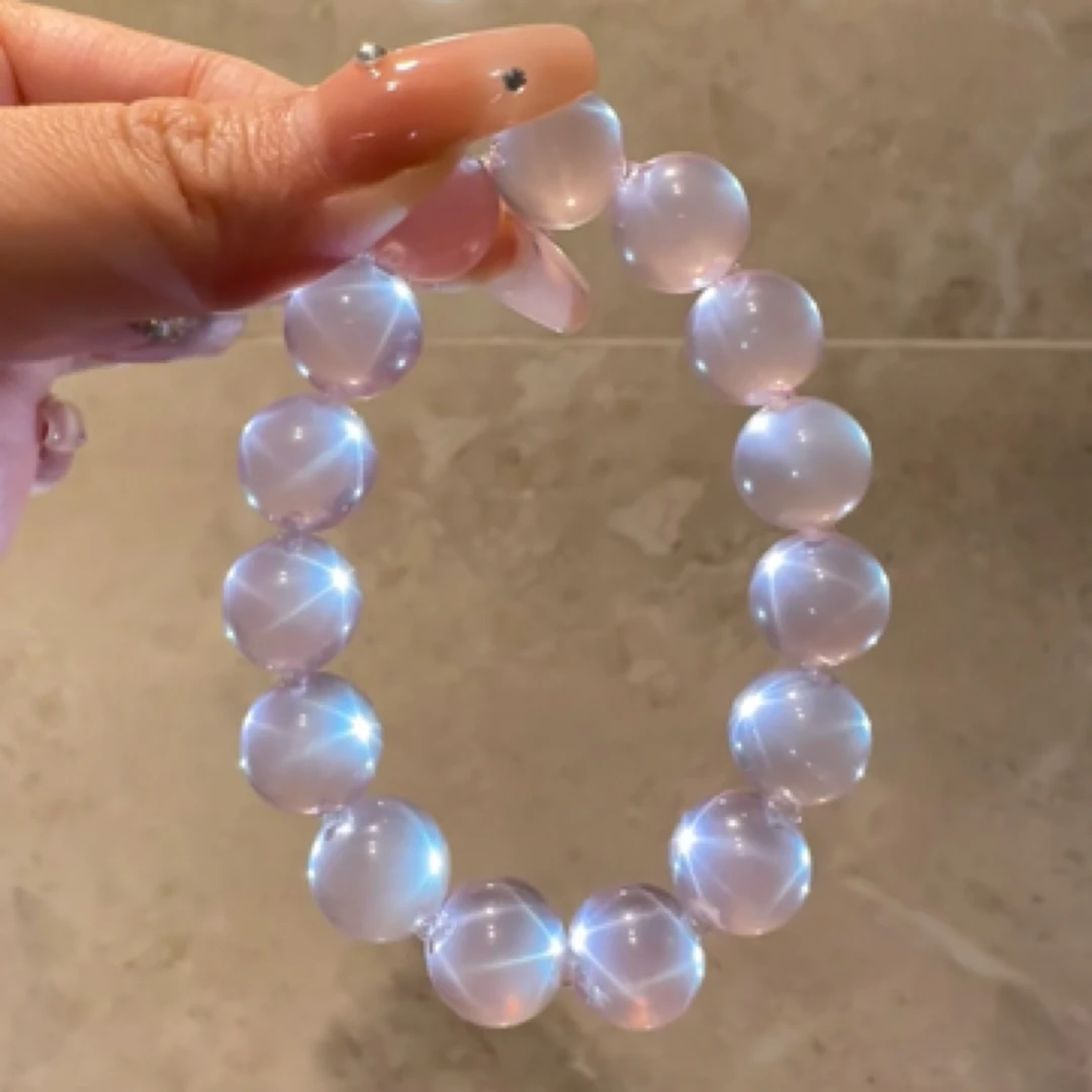 天然粉水晶手链牛鼻孔全净体六芒星多样性发其一