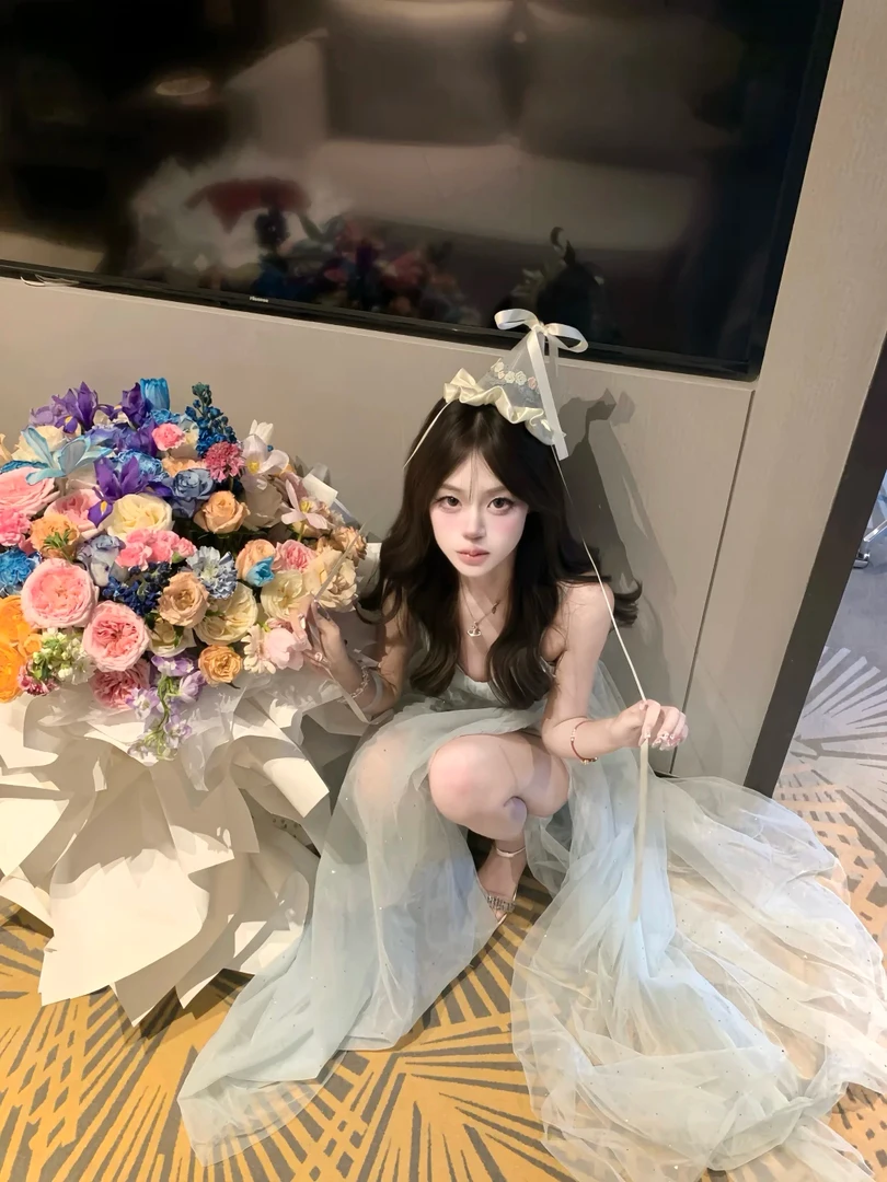 【蓝色泪光】高级感气质绝美碎钻纱裙女春夏新款法式生日宴会长裙子