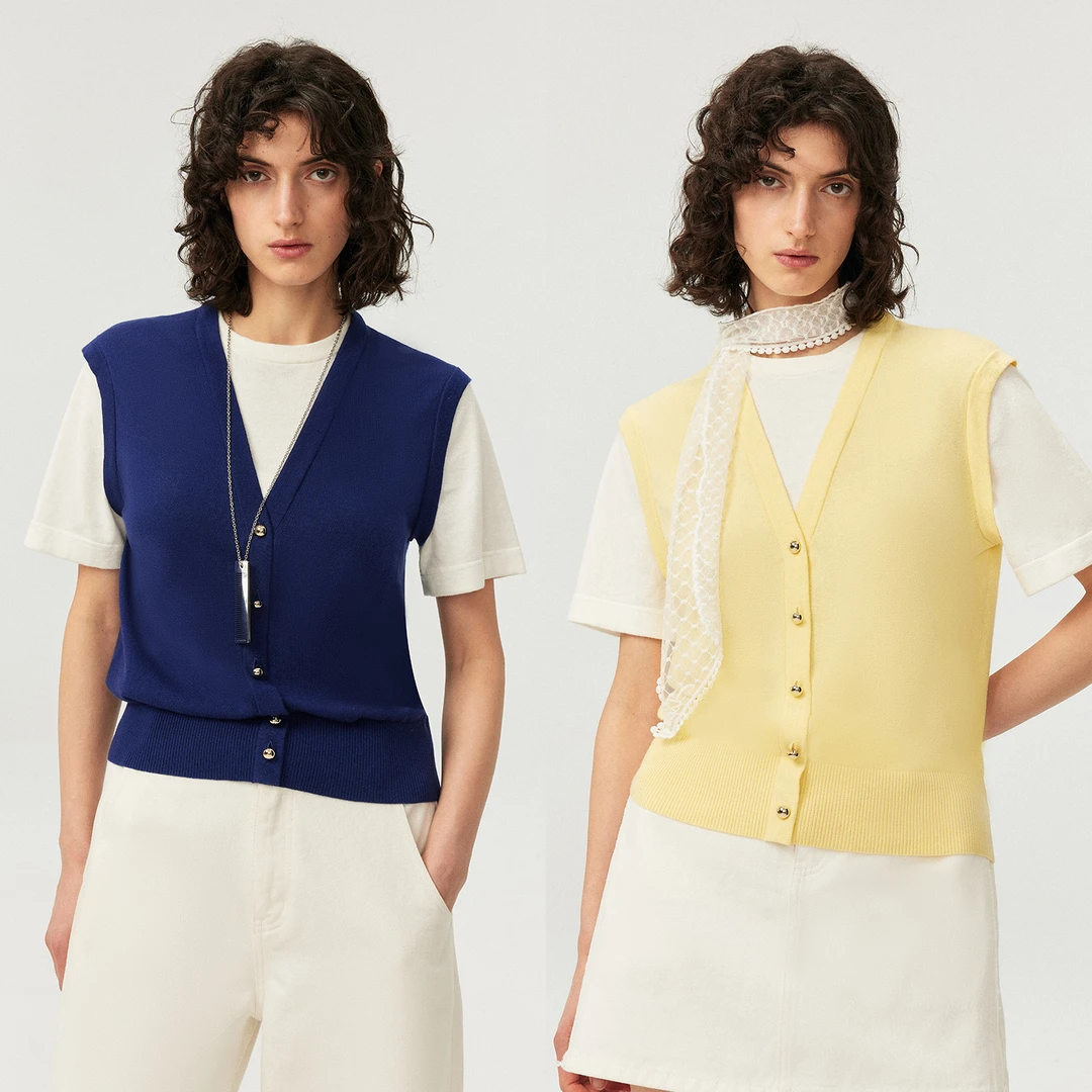 MARIUS"小风铃"轻奢假两件背心圆领短袖针织衫短款宽松透气上衣