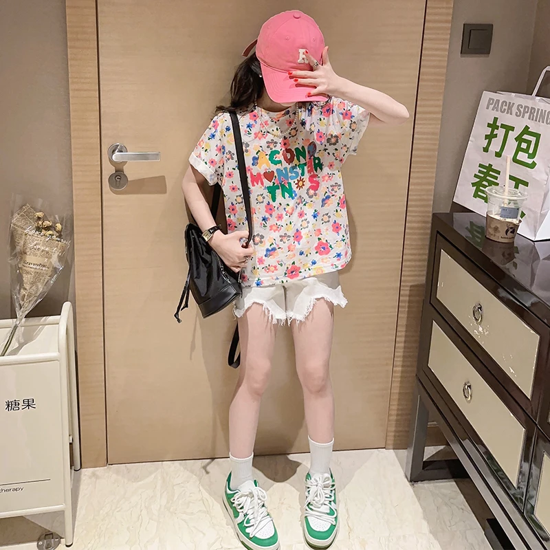 女童短裤套装夏装2025新款12女孩休闲童装儿童多巴胺穿搭夏款短袖