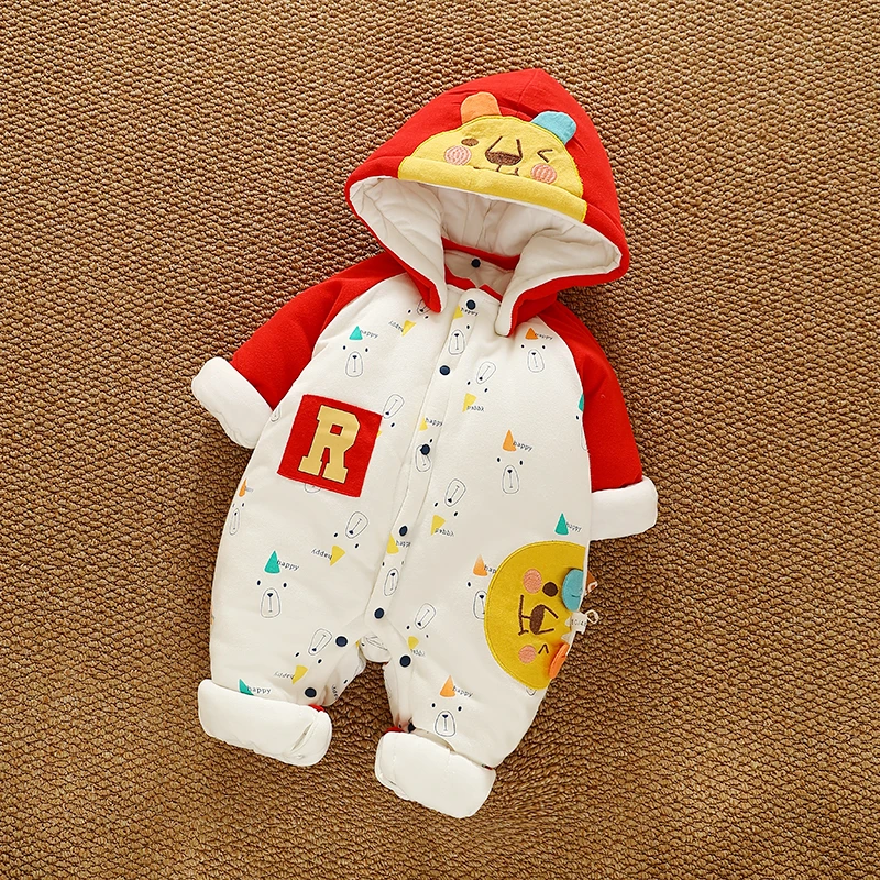 羊嘟嘟280克可拆卸帽子厚款棉服A类婴儿秋冬款新生儿闭裆连体衣