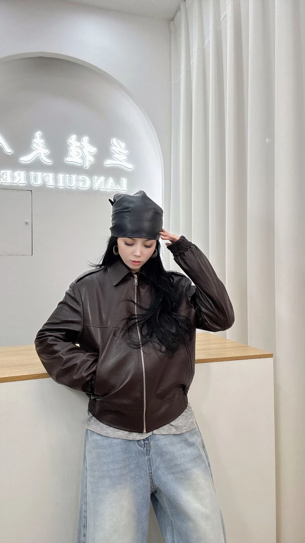 真皮头层油蜡绵羊皮小羊皮时尚洋气25483翻领韩版新款皮衣