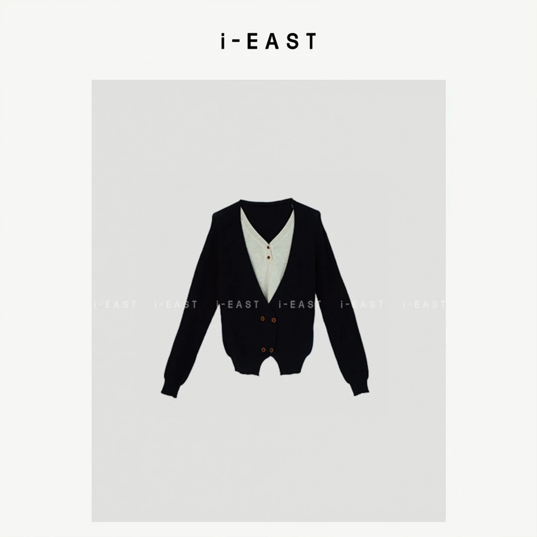 i-EAST 莫比乌斯~竖条纹撞色百搭毛织开衫-4Q SY0350