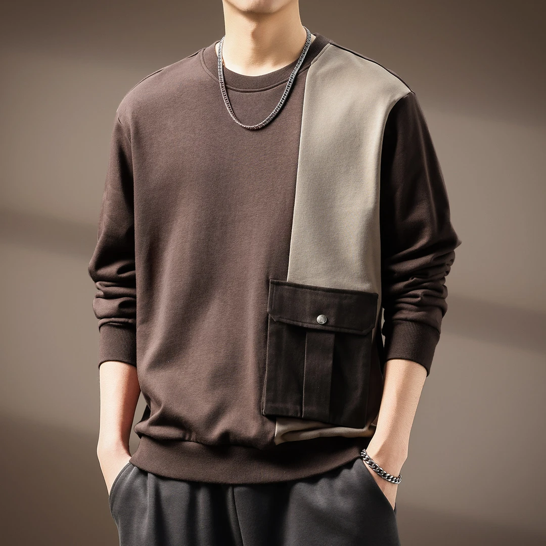 MR.MUDI/穆迪先生高端美式撞色拼接卫衣男士秋季新款口袋宽松上衣