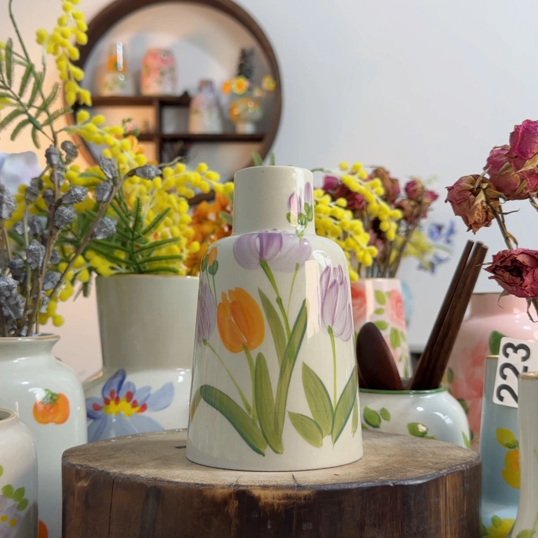 摆件景德镇手绘陶瓷花瓶摆件无孔