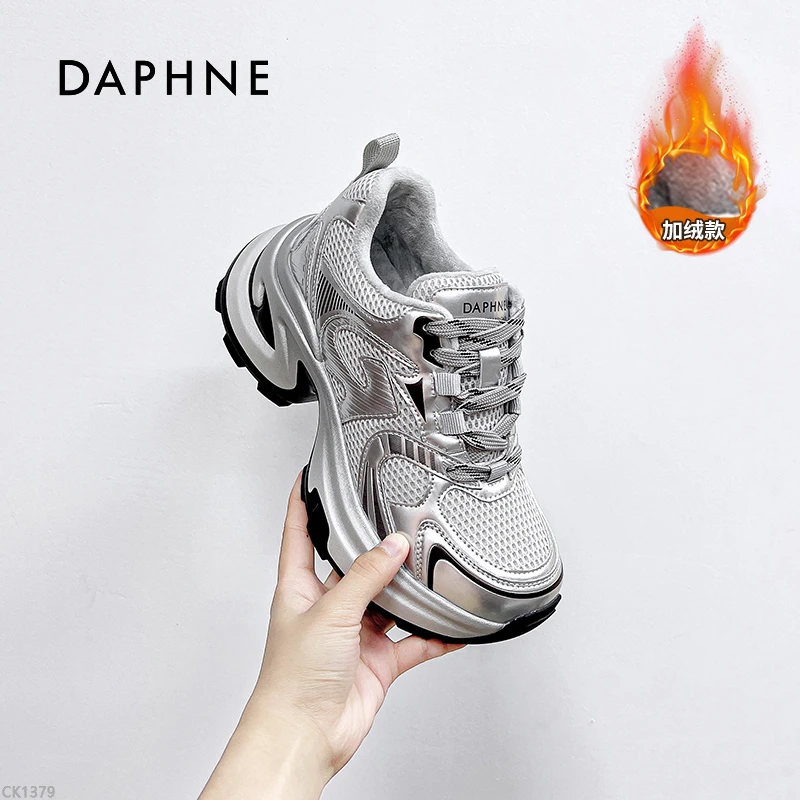 Daphne/达芙妮女鞋2024秋冬老爹鞋厚底增高时尚百搭加绒保暖潮鞋