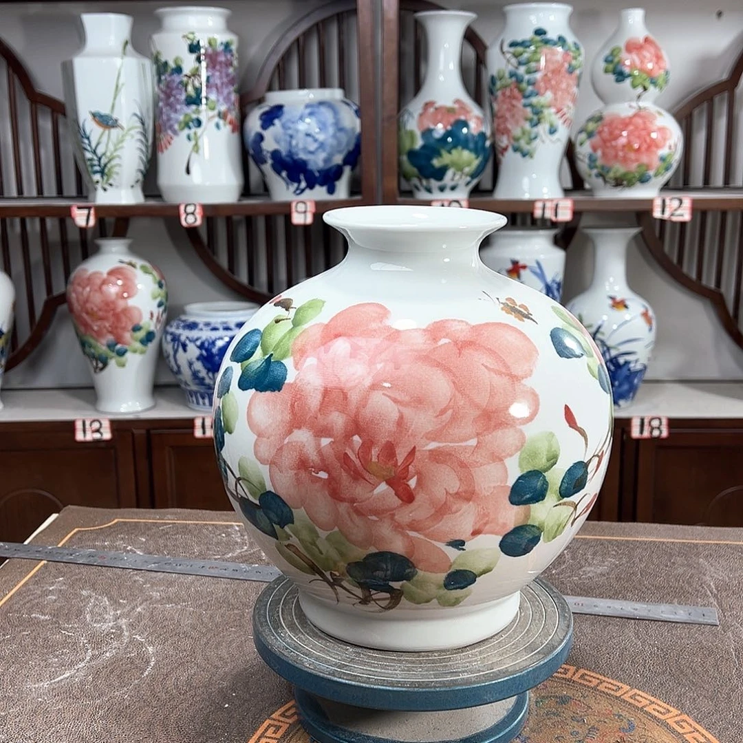 摆件景德镇陶瓷石红牡花