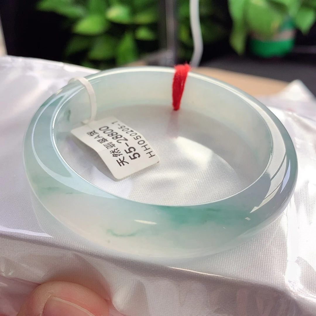 未镶嵌手镯翡翠55圈口高级冰飘蓝花全条透光绝美13号