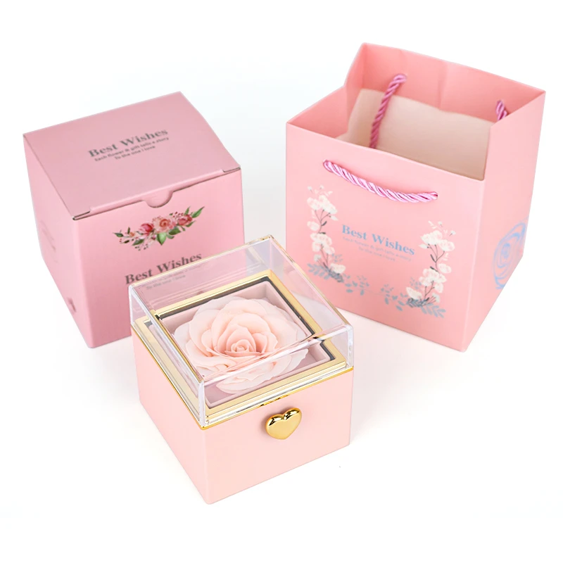 送女朋友情侣表白盒七夕礼物创意礼盒玫瑰花旋转惊喜戒指魔术礼物