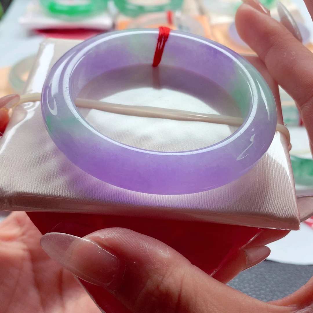 翡翠未镶嵌手镯师妹54孤品妖紫毕业