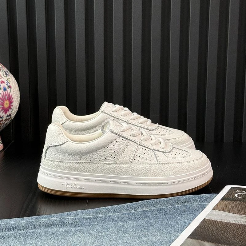 厚底系带圆头板鞋女正品小白鞋2025夏季新款透气百搭运动休闲女鞋