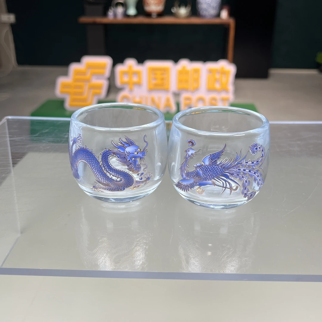 【邮政甄选】玻璃变色龙凤对杯@z492（cp）