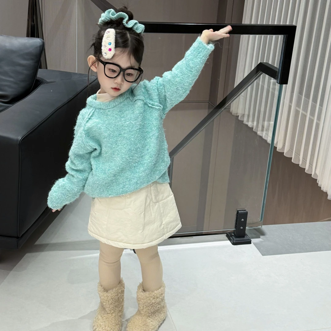 2025韩国童装秋冬新款软糯针织毛衣男女童颗粒毛靓色显白叠穿套装