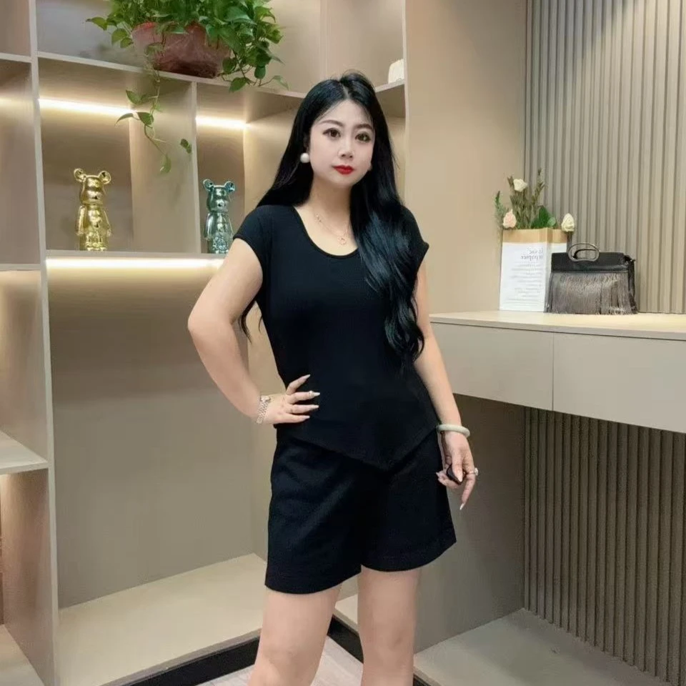 夏季半袖-千 25627夏季U领宽松显瘦大码薄款落肩袖不规则半袖