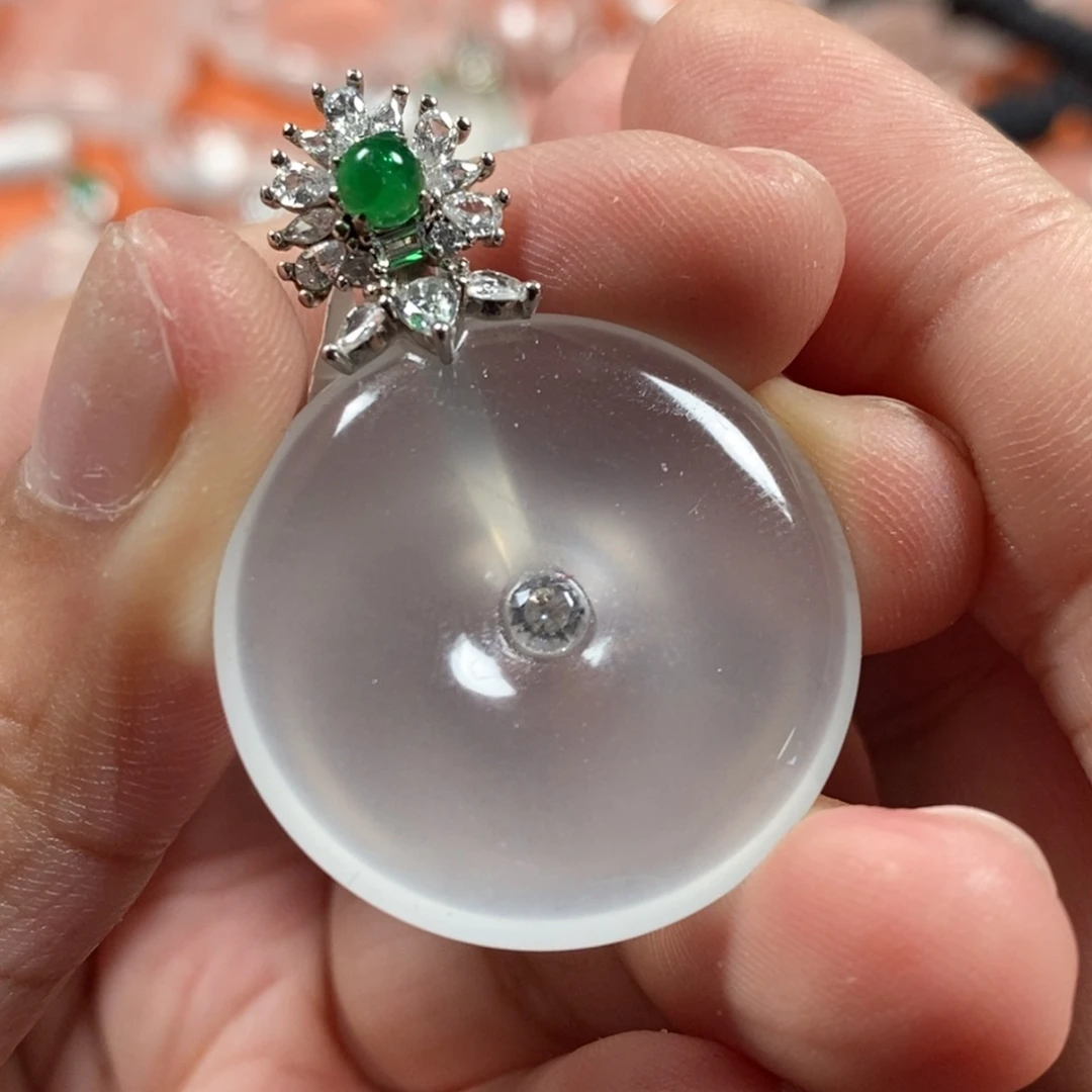 石英质玉银S925镶嵌颈饰扣子