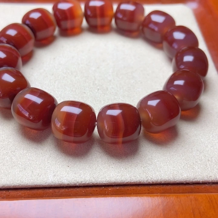 玛瑙/玉髓未镶嵌手串冻肉红半盆 一线 老型珠