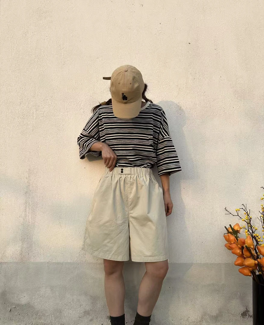 夏季女士宽松高腰松紧腰A字阔腿显瘦速干外穿短裤裤子五分裤