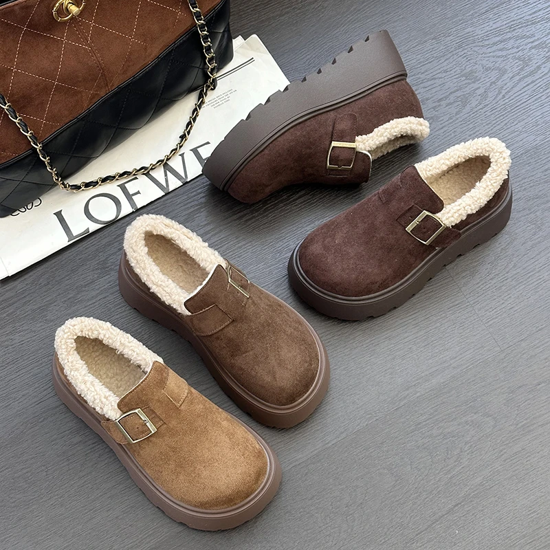 复古潮流金属搭扣加绒保暖增高勃肯鞋厚底女休闲鞋S883