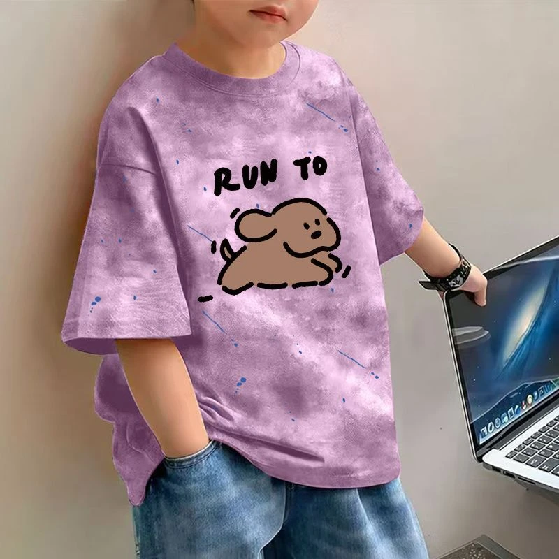 纯棉男童T恤短袖夏季帅气半袖圆领宽松上衣中大童装ins风