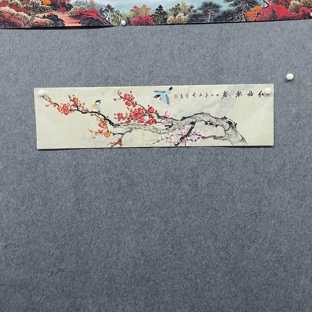 国画四尺对开花鸟一副
