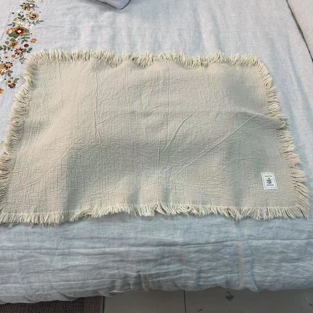 木汀家-纯汉麻流苏枕巾一对装家用