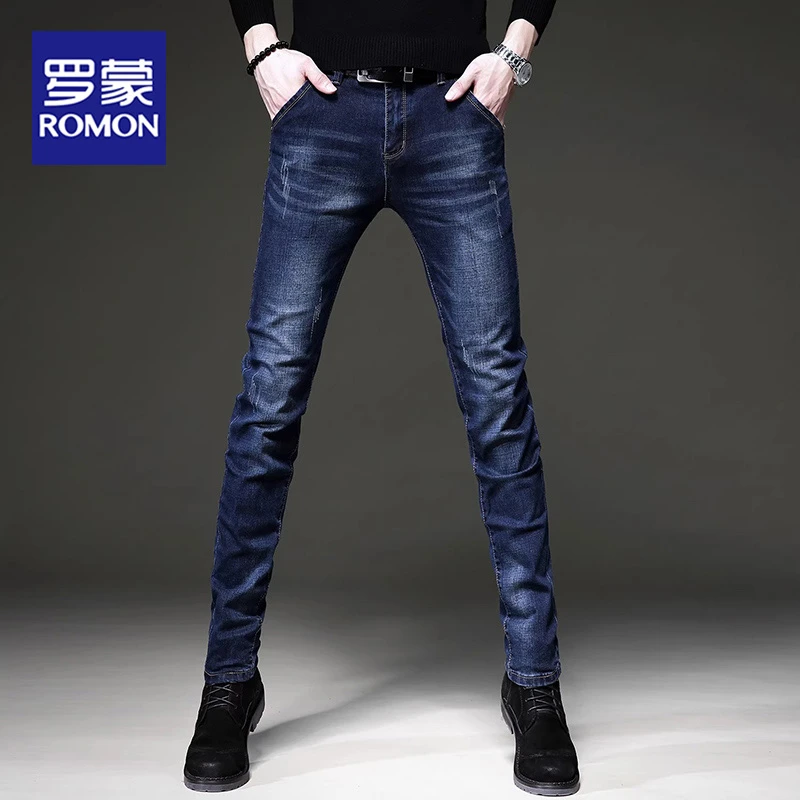 罗蒙高端男士牛仔裤男款爆款2025新款夏季薄款弹力潮牌修身小脚裤