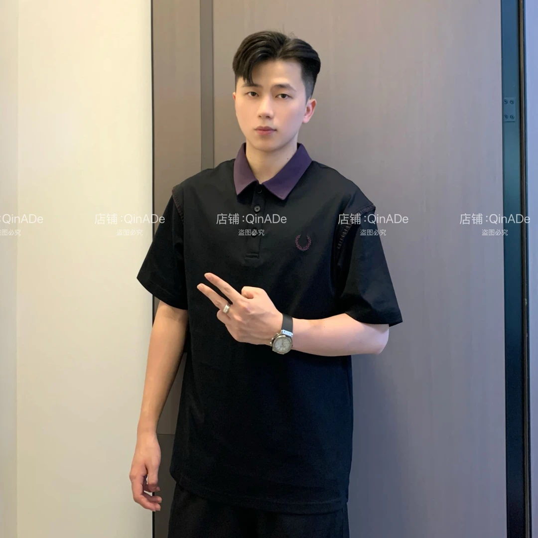 QinADe夏季撞色哈梭线拼接凉感透气简约百搭翻领百搭男POLO衫2388