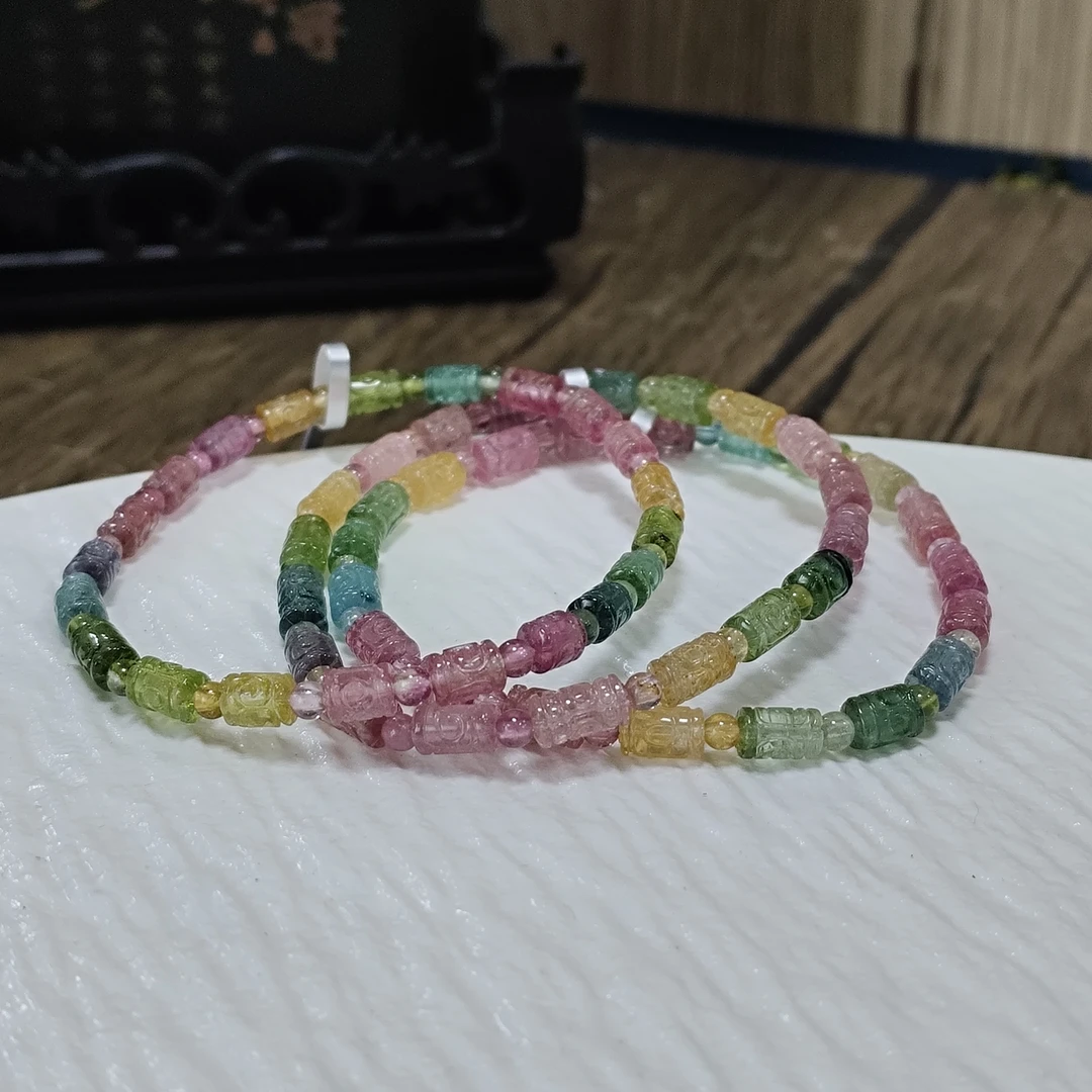 【书记甄选】天然碧玺回纹单圈手链 多样性发一件 约4mm 2087BB