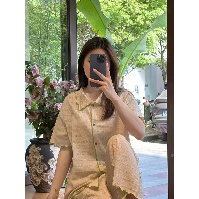 251-177朵朵可可睡衣女2025春夏新款透气镂空睡眠舒适家居服套装