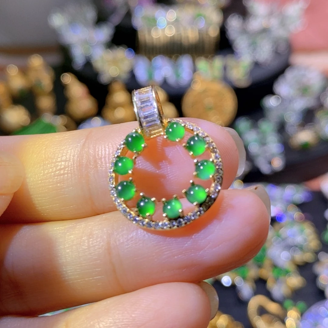 吊坠(不含链)银S925镶嵌翡翠