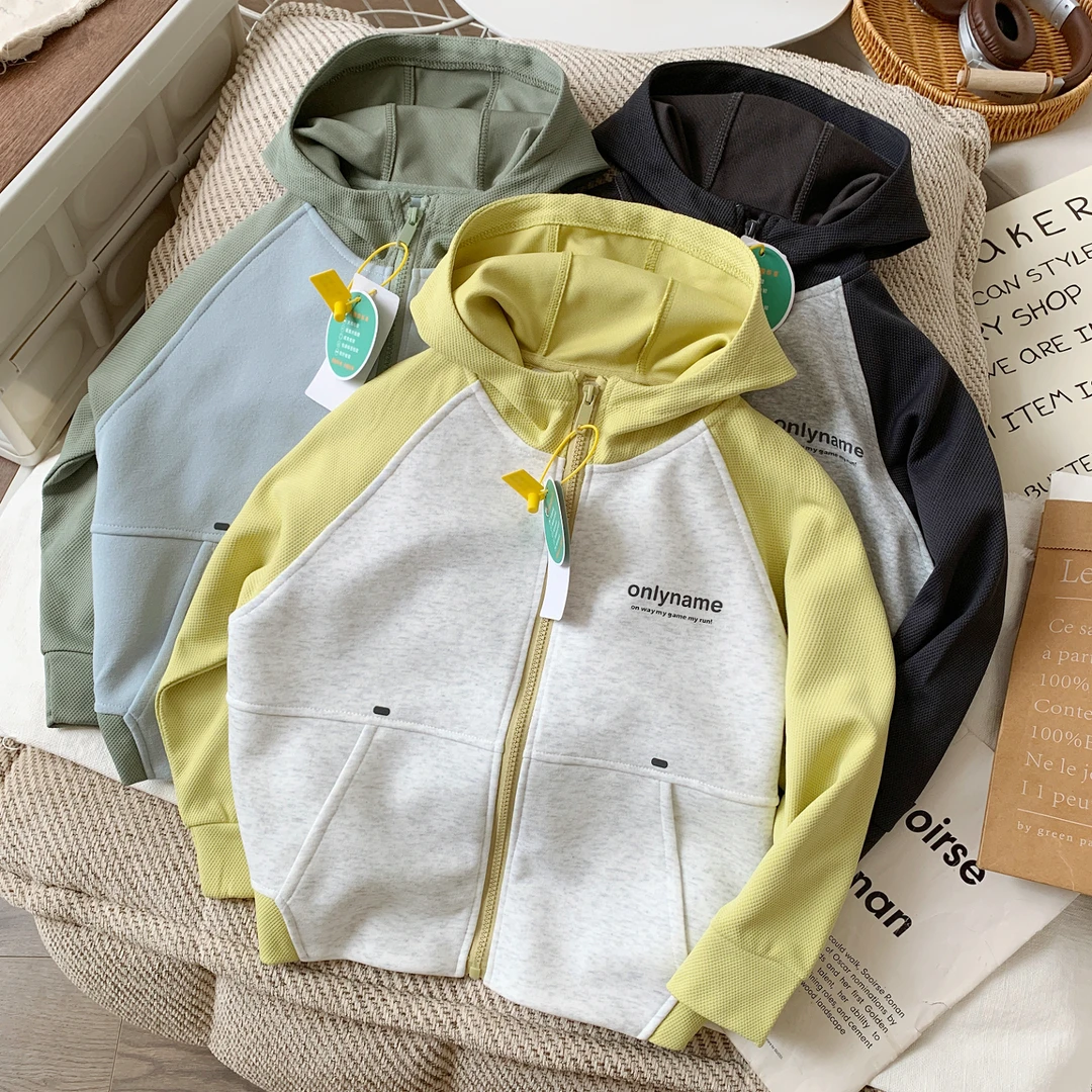 男童连帽外套2025新款儿童春秋外套男孩撞色拉链开衫