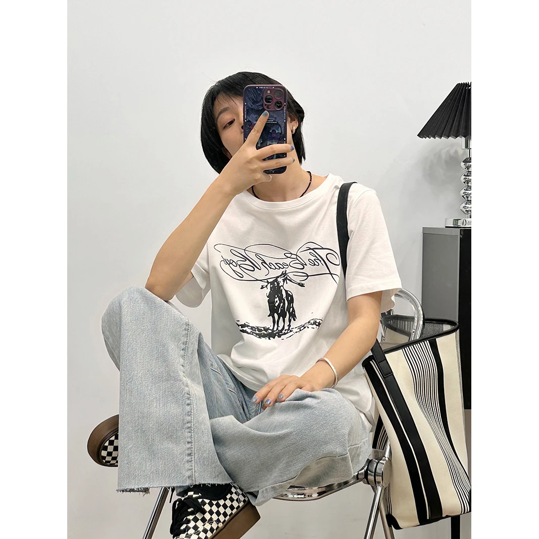 【佳文定制】1429短袖休闲夏季宽松时尚圆领印花百搭港风上衣T恤