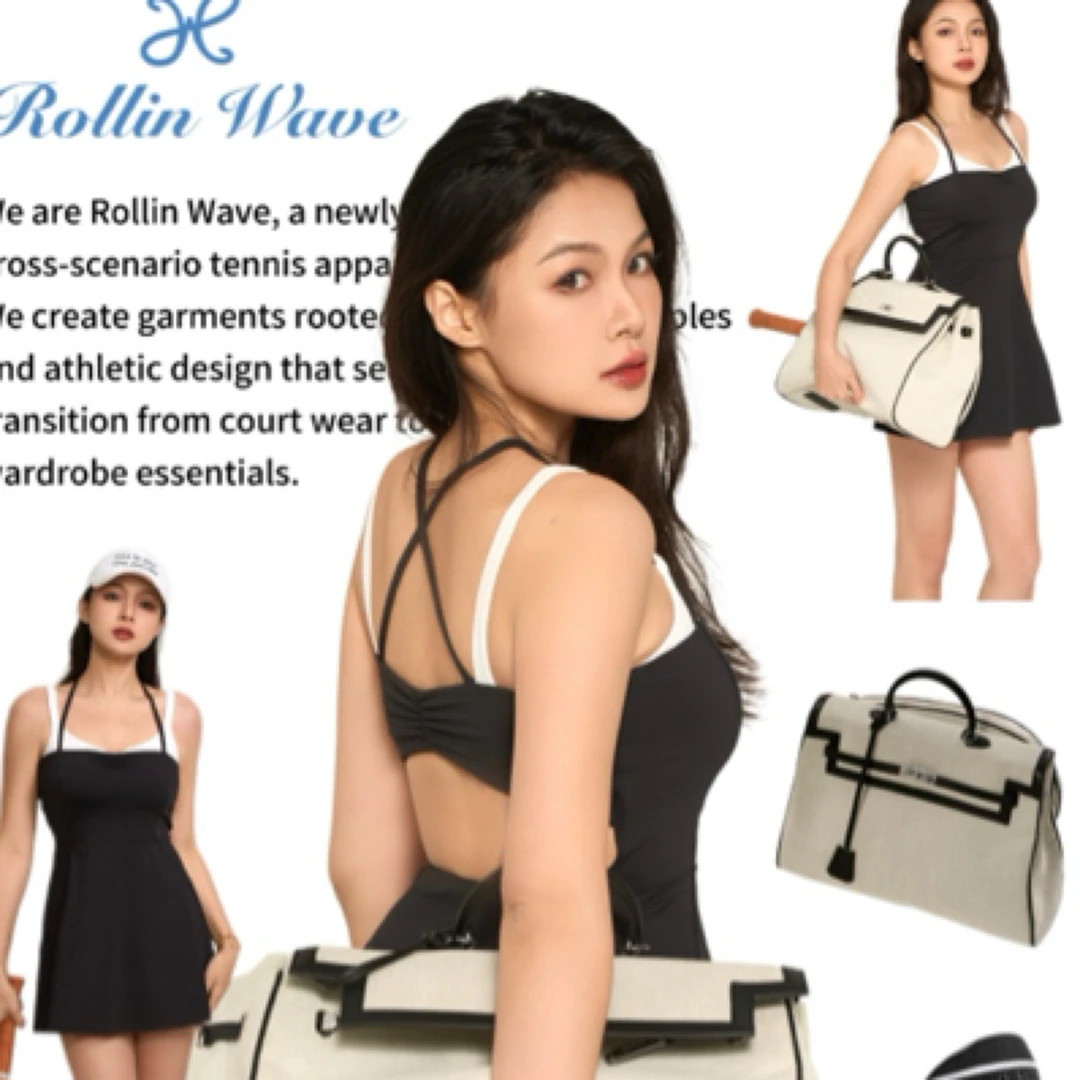 RW019黑白拼接婚纱裙/黑白小恶魔反差感Y2K网球裙运动连衣裙黑色