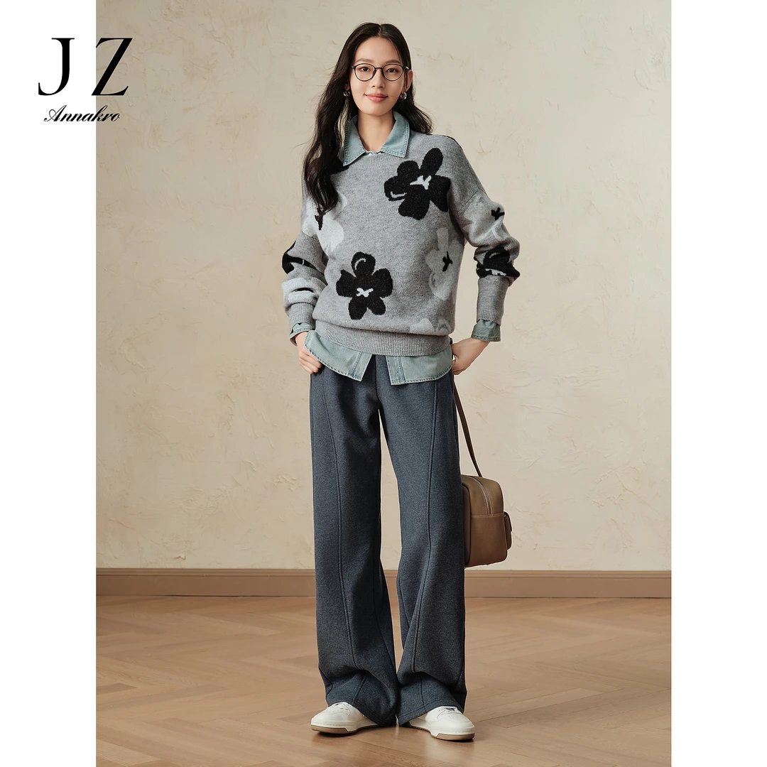 【小余专属】玖姿·安娜蔻JTED11020格雷系香蕉裤型卫衣料松紧休闲裤