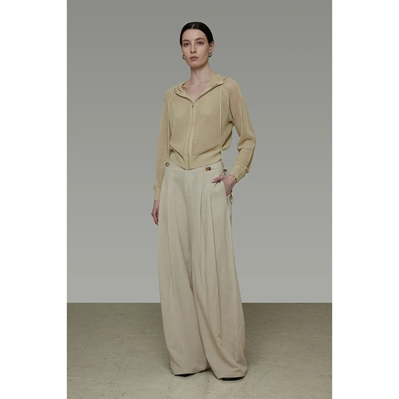 UNSPOKEN【宽松双褶裥设计 慵懒高极感】造型系带阔腿裤UX25K020