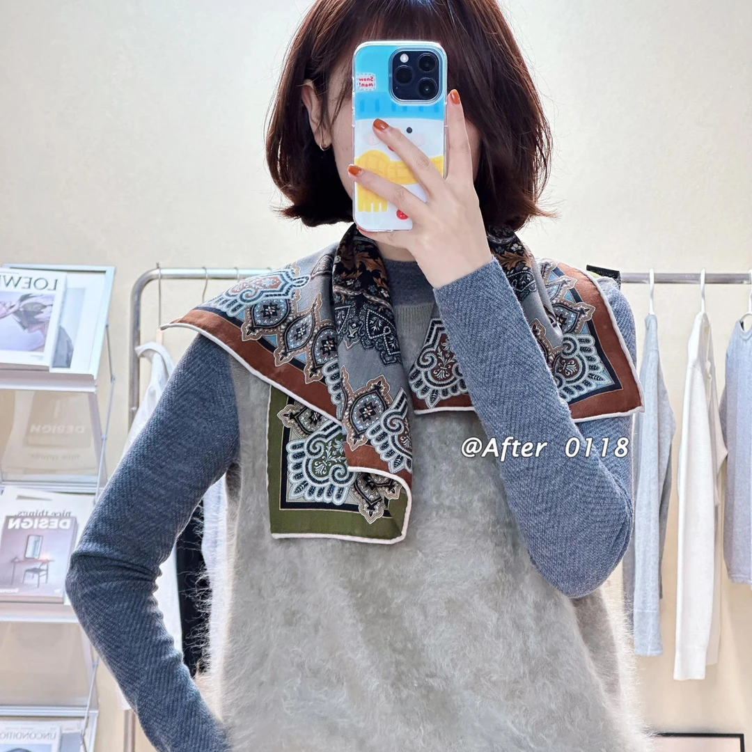 After【幻境繁花】双面异色 时尚百搭真丝桑蚕丝羊毛丝巾围巾方巾