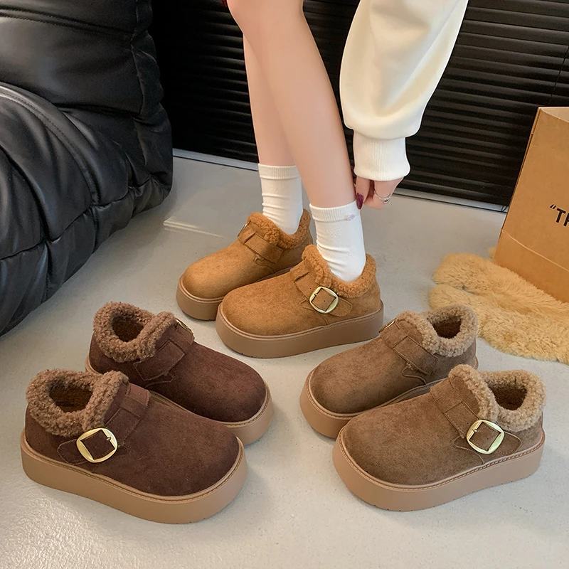 厚底加绒勃肯鞋女2025新款冬季一脚蹬保暖乐福棉鞋毛毛博肯雪地靴