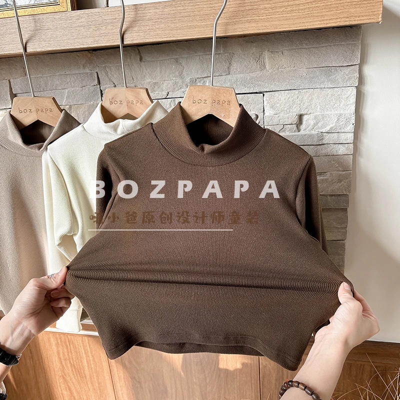 现货【冬日情诗】2025年冬季新款男童百搭细坑条软糯亲肤打底衫冬